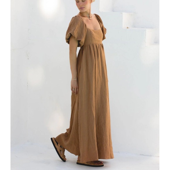 Solia The Label French Riviera Linen Dress in Toffee Size XS - Picture 4 of 15